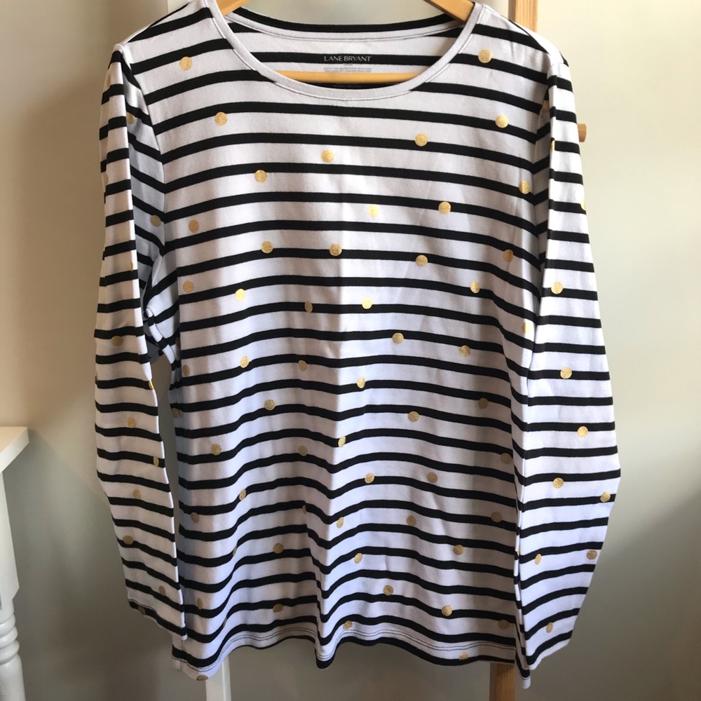 Lane Bryant striped top with gold polka dots